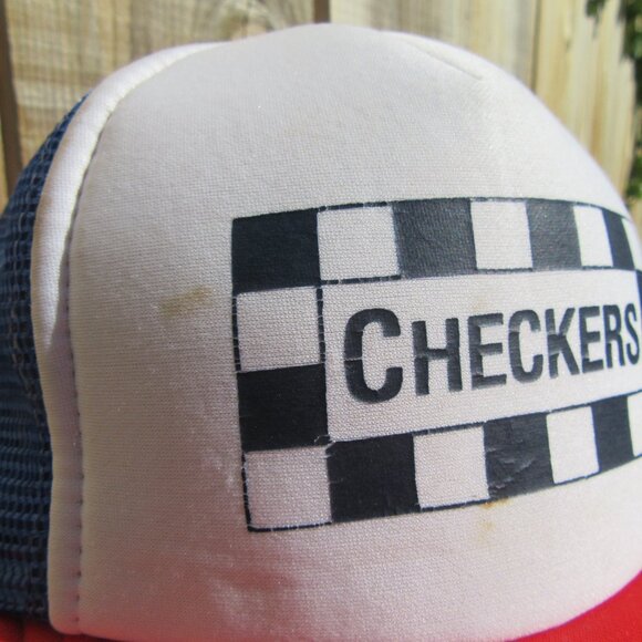 Vintage Checkers Flag Speedway Red White Blue Snapback Baseball Hat Trucker Cap - Picture 2 of 10